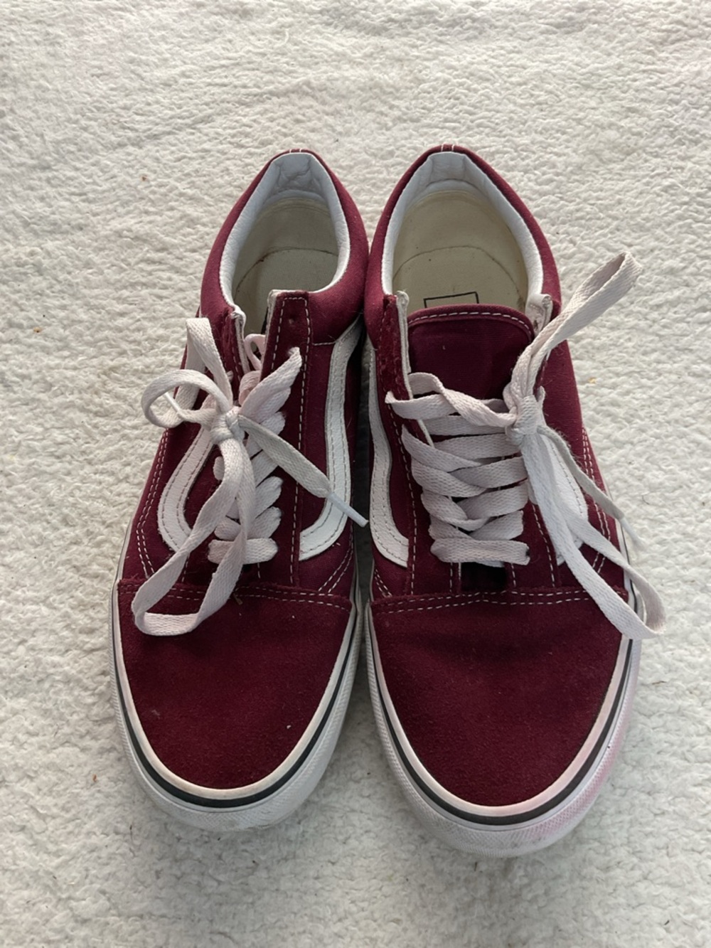 Unisex Burgundy Canvas Vans Sneakers with White Stripe - Picture 2 of 6